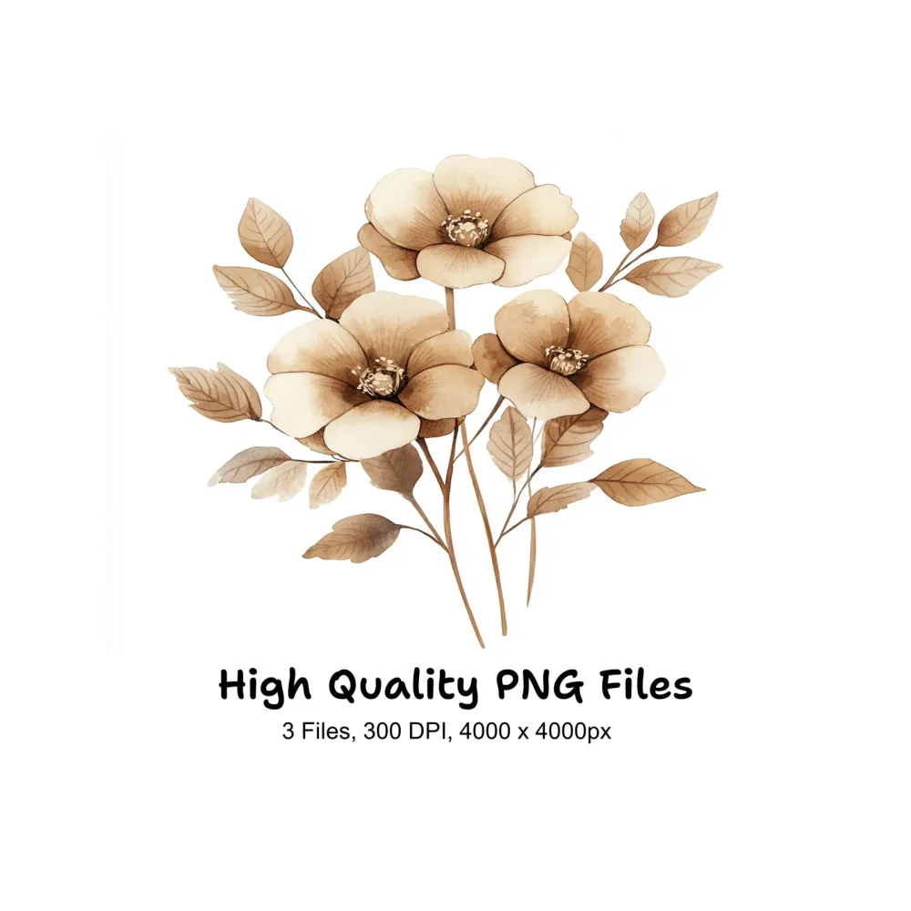 Elegant Sepia Floral Clipart Bundle