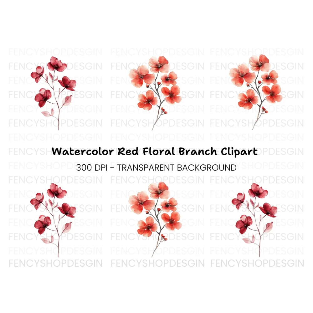 Red Flowers Clipart Bundle