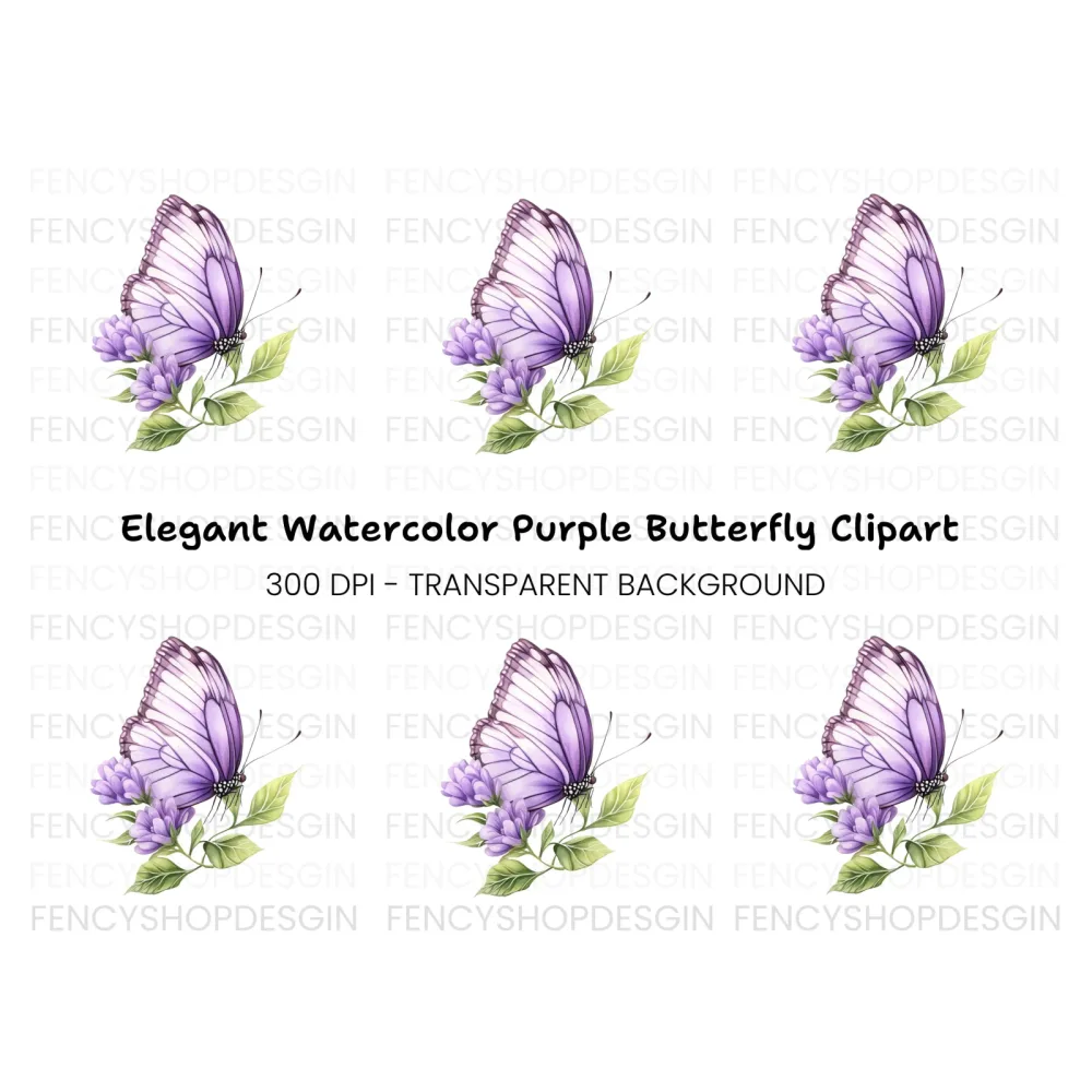 Purple Butterfly and Flowers Clipart Bundle