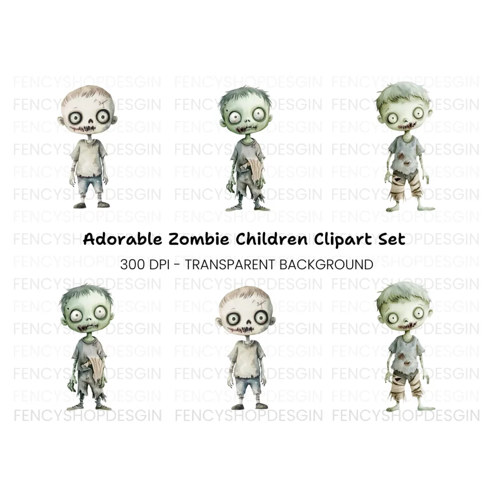 Cute Zombie Boys Clipart Bundle
