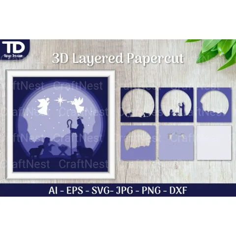 Shadow Nativity Scene Layered Papercut SVG