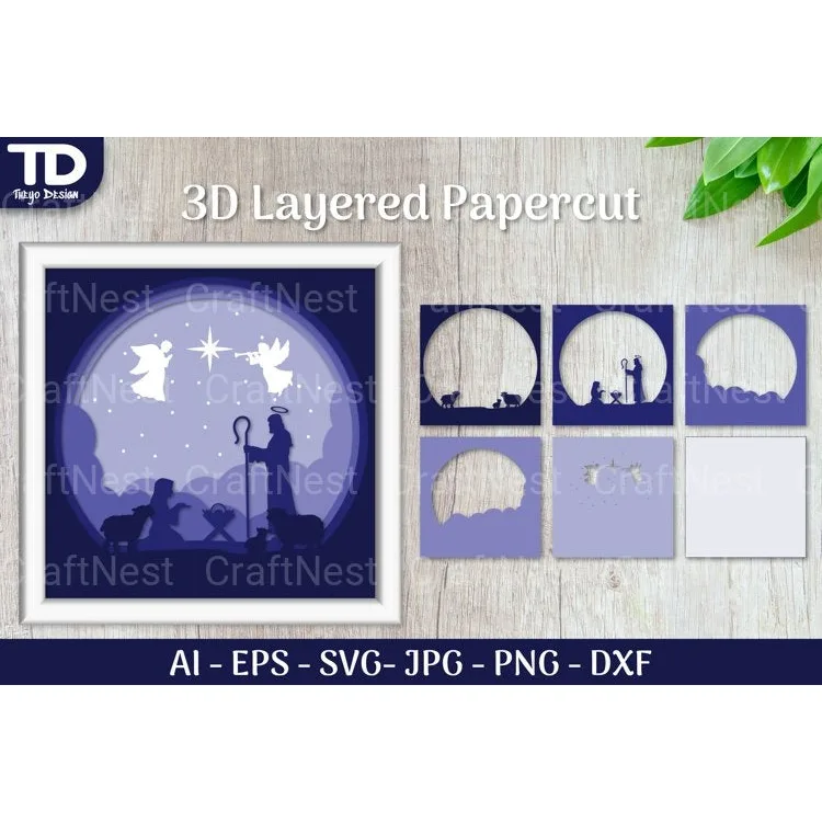 Shadow Nativity Scene Layered Papercut SVG