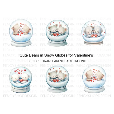 Cute Animal Couple Snow Globes Clipart Bundle