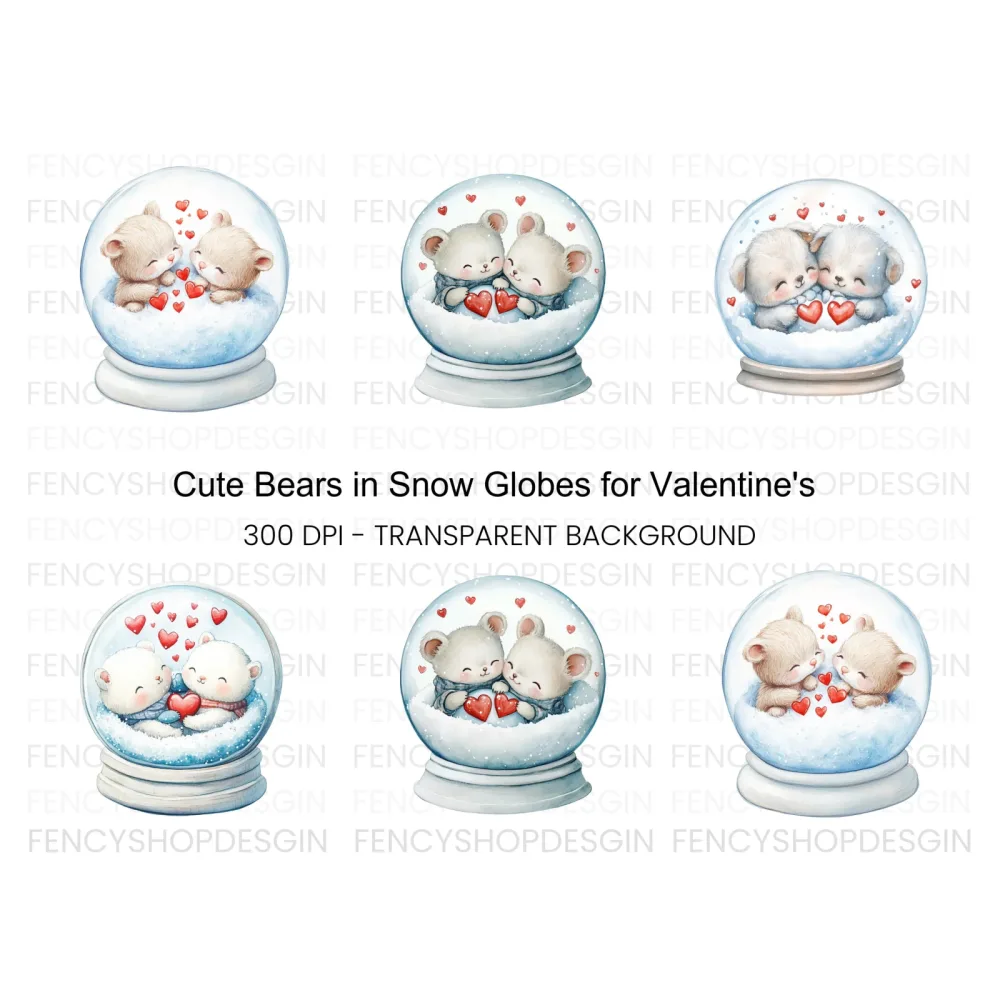 Cute Animal Couple Snow Globes Clipart Bundle
