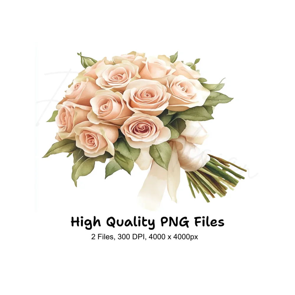 Elegant Peach Rose Bouquets Clipart Bundle