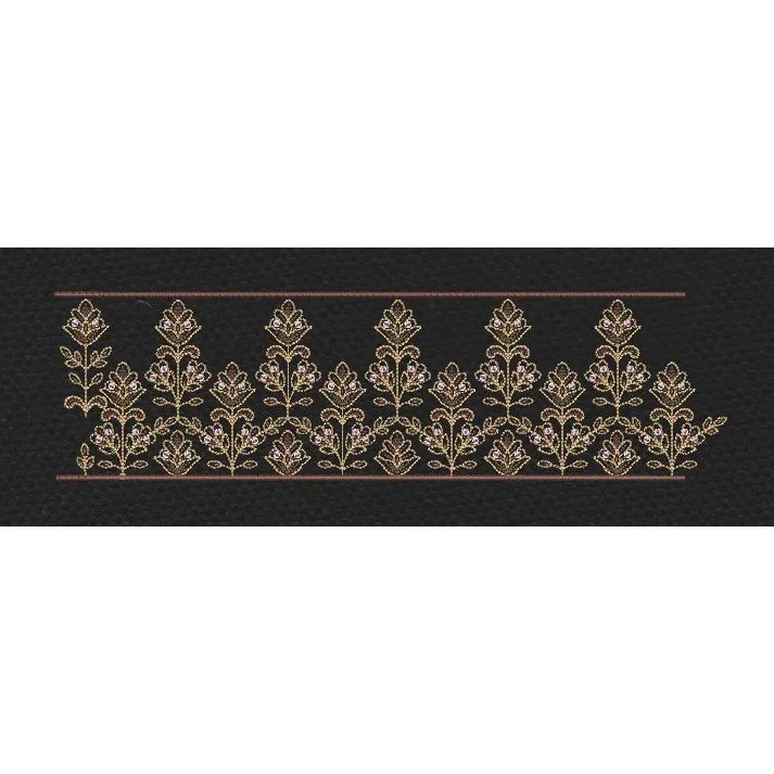 Floral Border Golden Vertical Flowers Embroidery Design