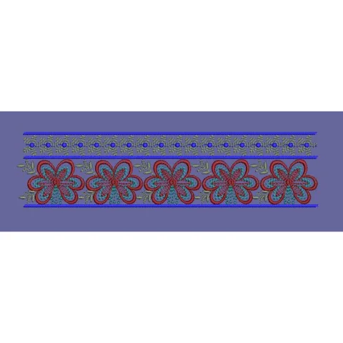 Red and Teal Floral Border Embroidery Design