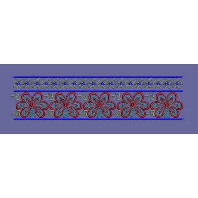 Red and Teal Floral Border Embroidery Design
