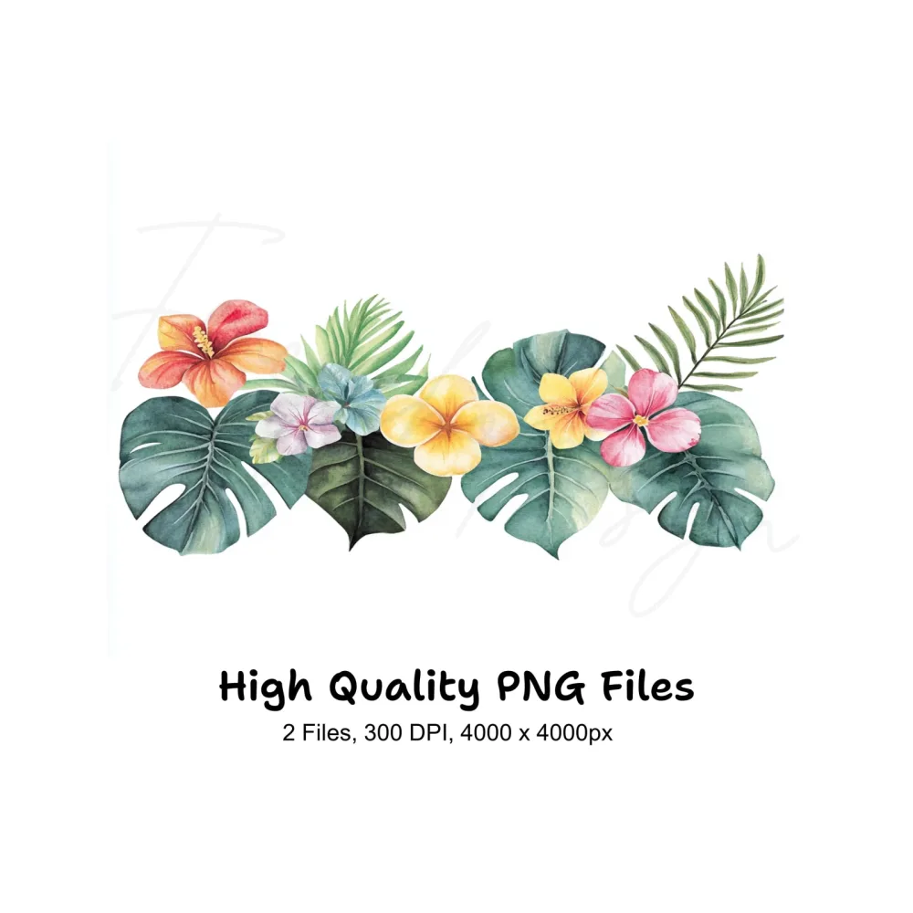 Tropical Flowers and Leaves Clipart Bundle