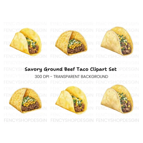 Savory Beef and Corn Tacos Clipart Bundle