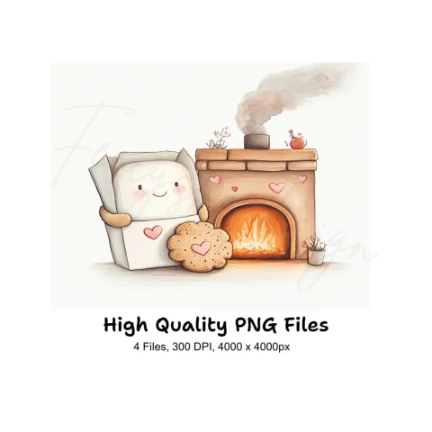 Cozy Marshmallow and Cookie Fireplace Clipart Bundle