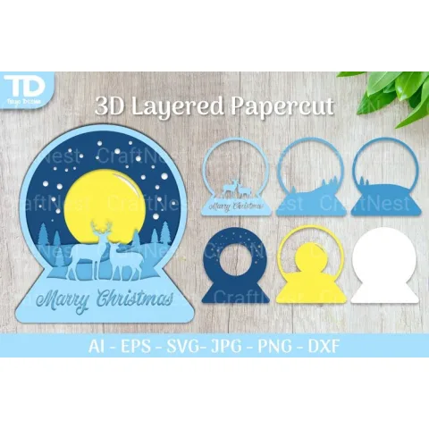 Shadow Box Christmas Snow Globe Layered Papercut SVG