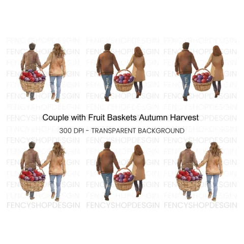 Couple with Fruit Basket Clipart Bundle