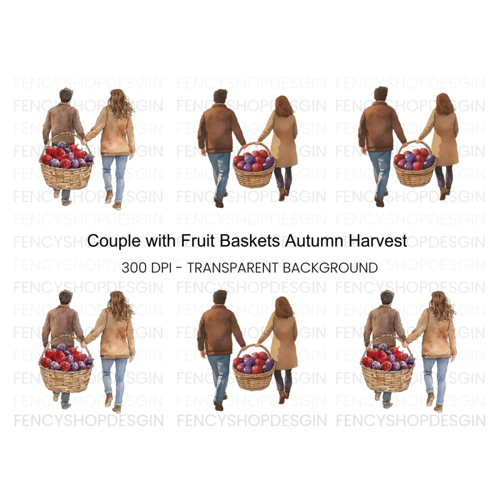Couple with Fruit Basket Clipart Bundle