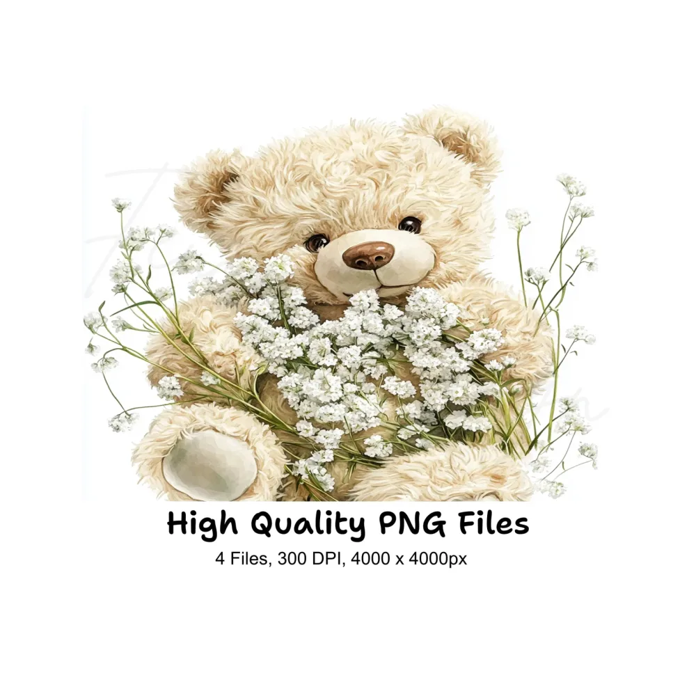 Teddy Bear with Baby Breath Clipart Bundle