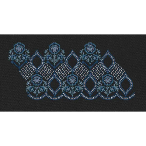 Diamond Floral Scallop Border Navy Blue Embroidery Design