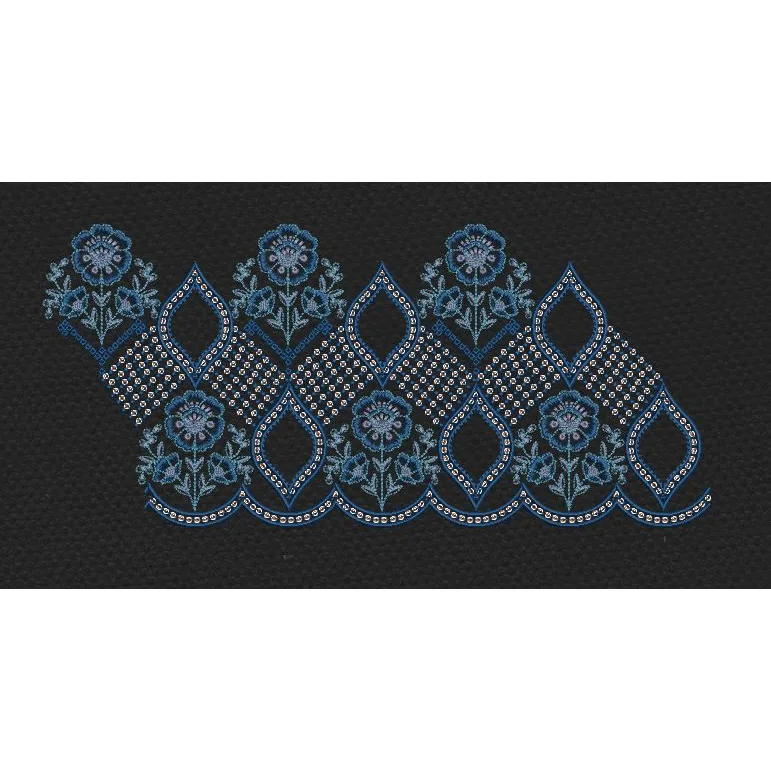 Diamond Floral Scallop Border Navy Blue Embroidery Design