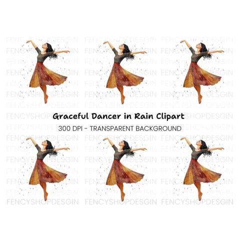 Dancing Woman in Rain Clipart Bundle