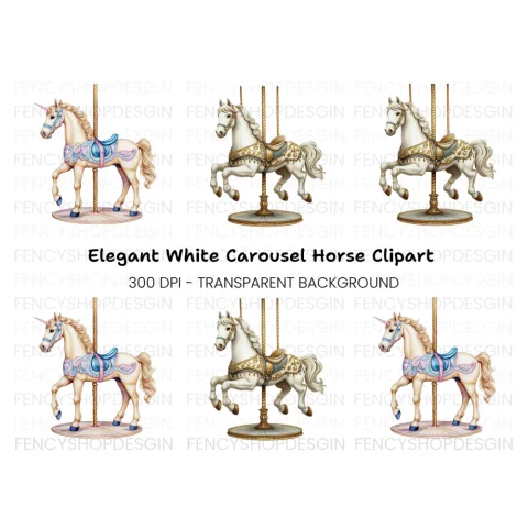 Unicorn Horse Carousel Clipart Bundle