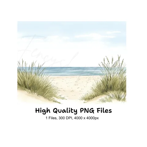 Coastal Beach Path with Dune Grass Clipart Bundle