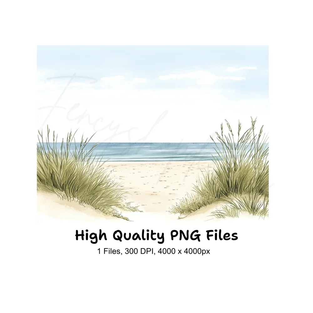 Coastal Beach Path with Dune Grass Clipart Bundle