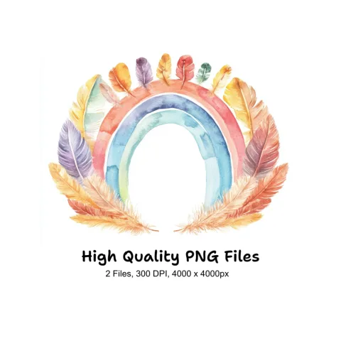 Boho Rainbow Feathers Clipart Bundle