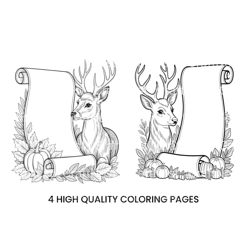 Autumn Deer and Scroll Coloring Books