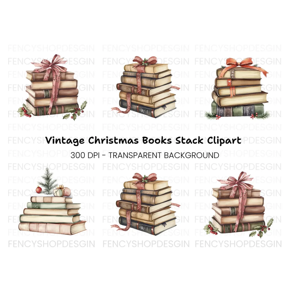 Holiday Book Stacks Clipart Bundle