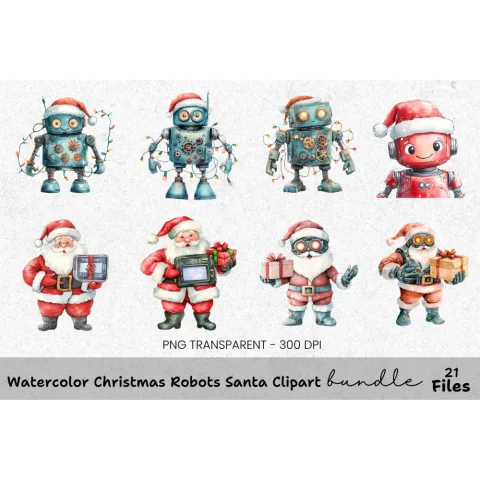 Christmas Robot Clipart Bundle