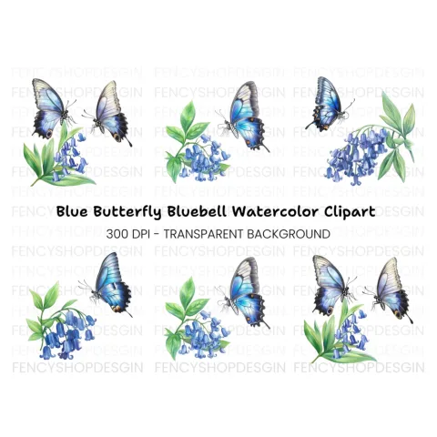 Bluebell Flowers and Butterfly Clipart Bundle