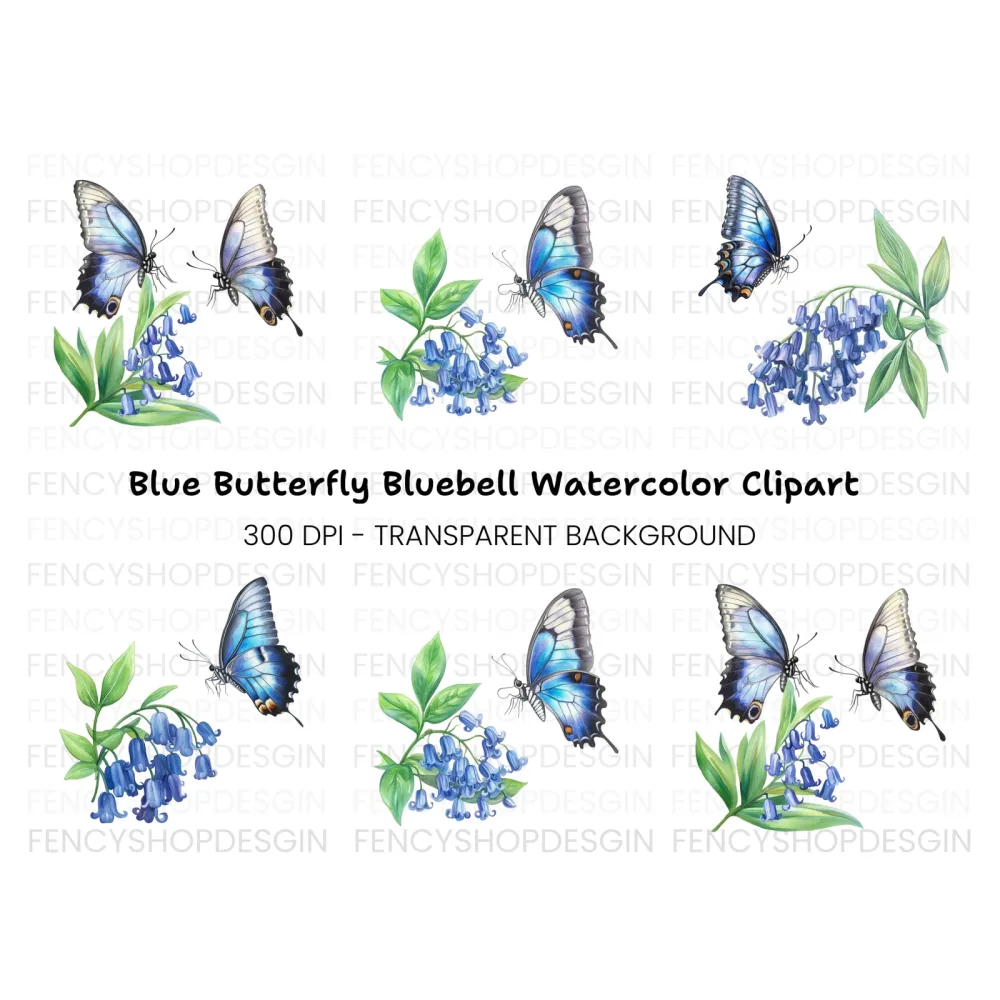 Bluebell Flowers and Butterfly Clipart Bundle