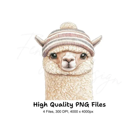 Three Alpacas in Hats Clipart Bundle