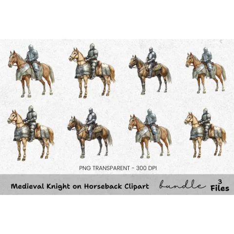 Medieval Knight on Horseback Clipart Bundle