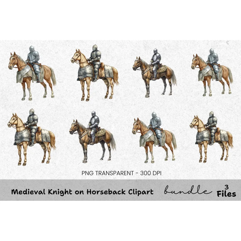 Medieval Knight on Horseback Clipart Bundle
