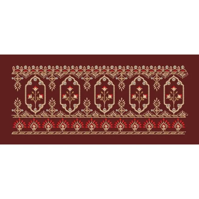 Maroon Mughal Arch Floral Panel Border Maroon & Antique Gold Embroidery Design