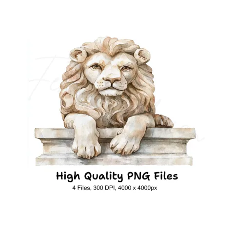 Lion Head and Torso Statue Clipart Bundle