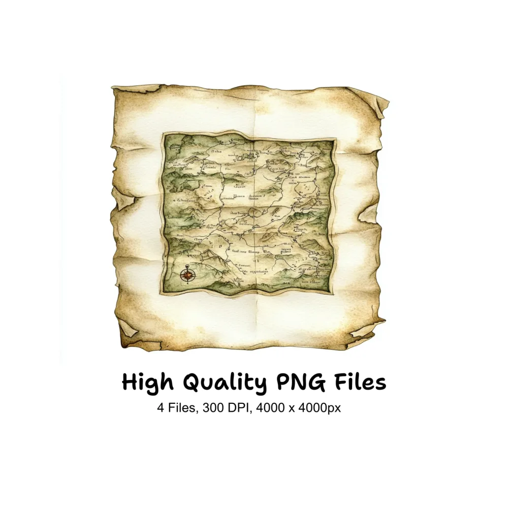Aged Scroll Map Clipart Bundle