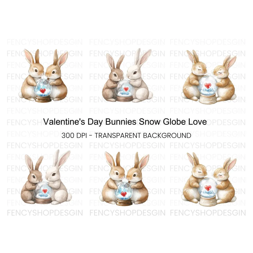 Valentine Bunny Snow Globe Clipart Bundle