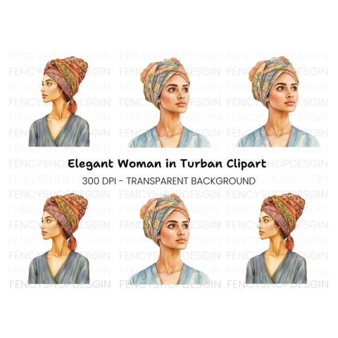 Elegant Women in Turban Clipart Bundle