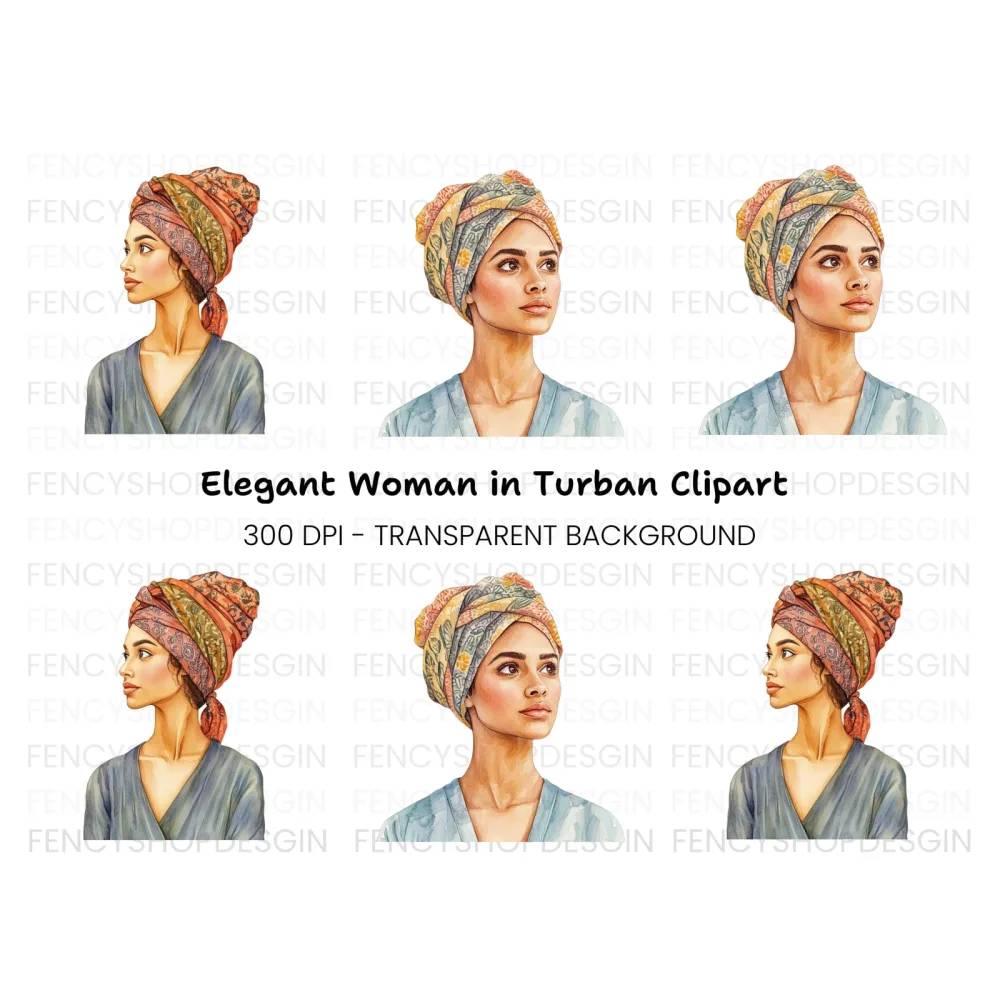 Elegant Women in Turban Clipart Bundle