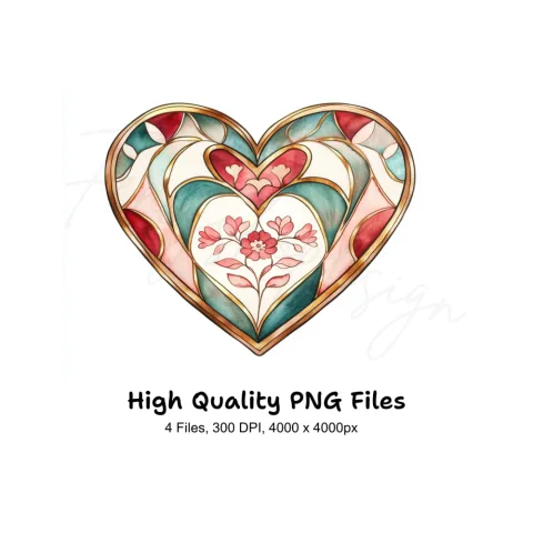 Stained Glass Heart Clipart Bundle