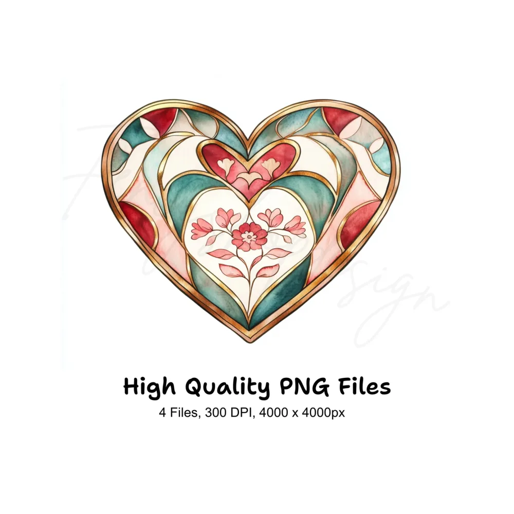 Stained Glass Heart Clipart Bundle