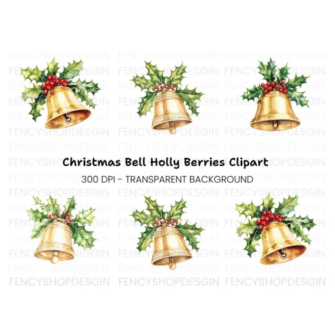 Christmas Bells and Holly Clipart Bundle