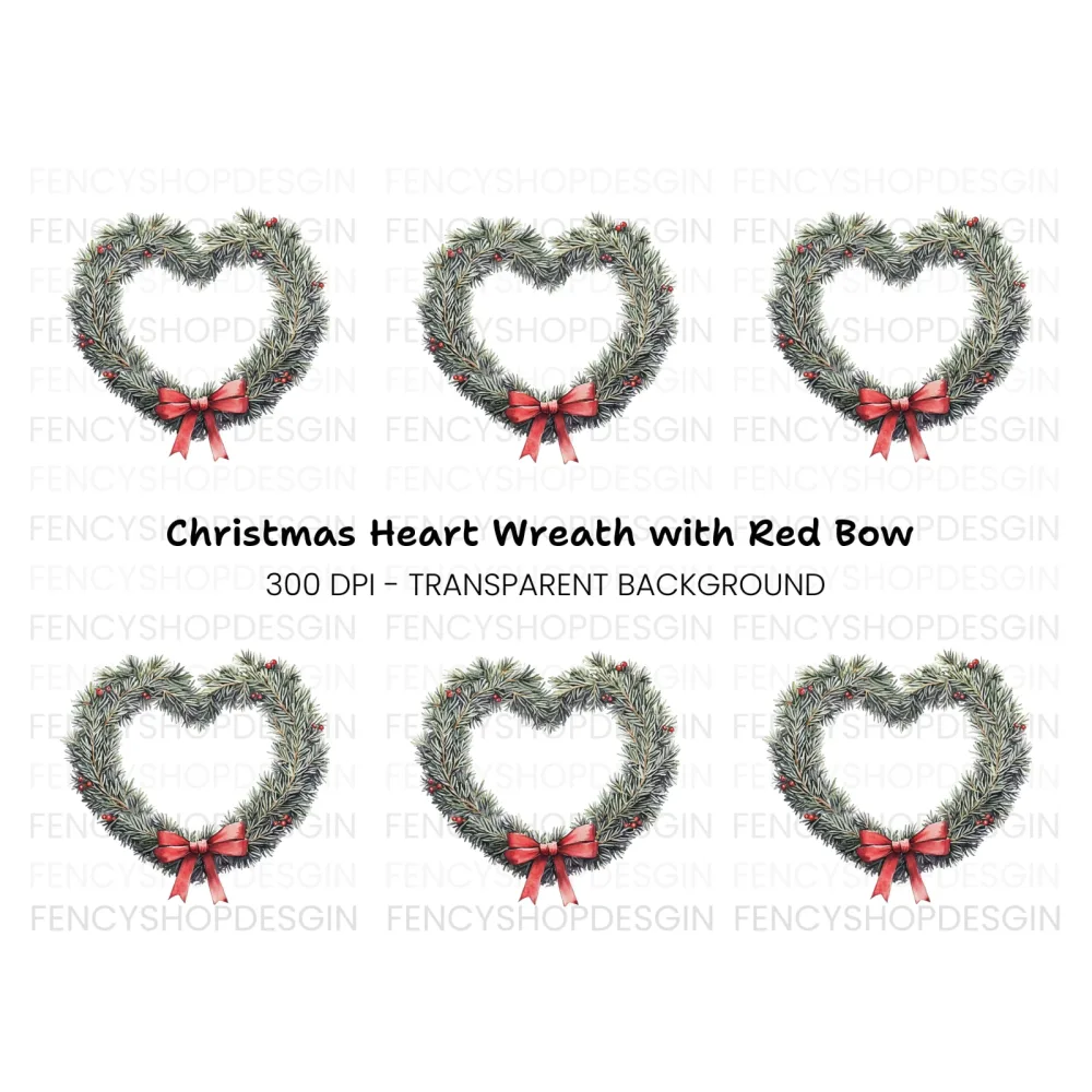 Heart Shaped Christmas Wreath Clipart Bundle