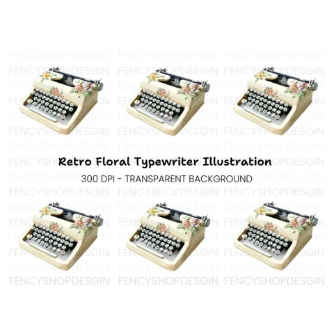 Charming Floral Typewriter Clipart Bundle