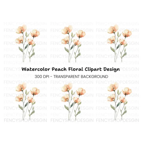 Graceful Orange Floral Clipart Bundle