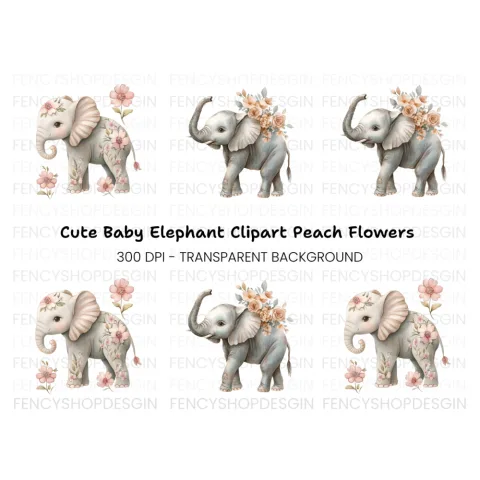 Floral Elephant Clipart Bundle