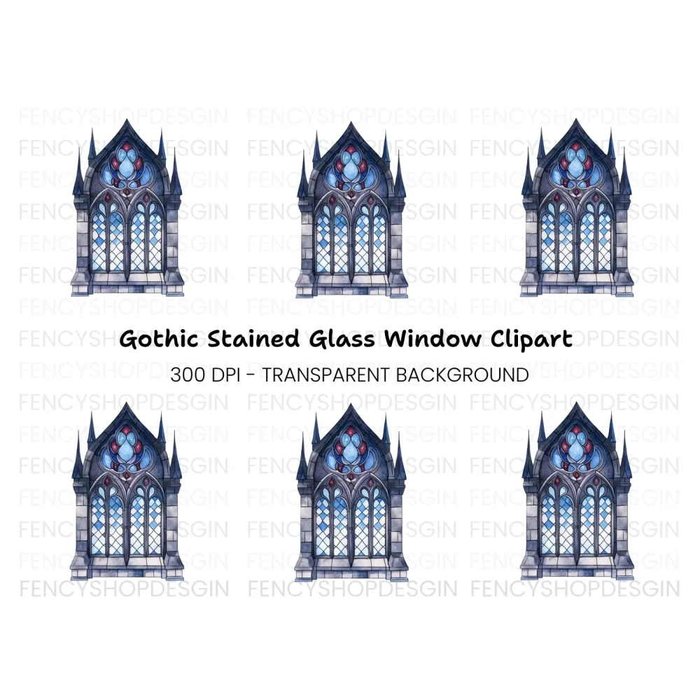 Gothic Stained Glass Window Clipart Bundle