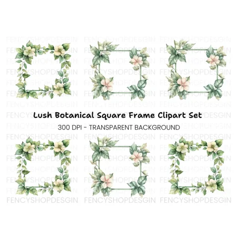 Green Leafy Floral Frames Clipart Bundle