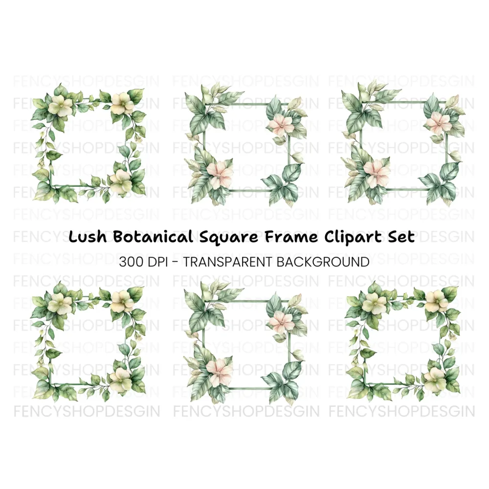 Green Leafy Floral Frames Clipart Bundle